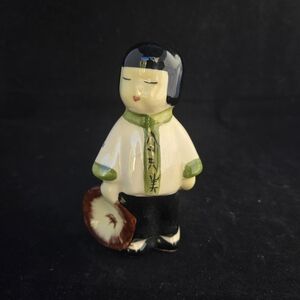 Vintage 1950s  Ceramic Figurine Asian Girl with Green and Black Accents